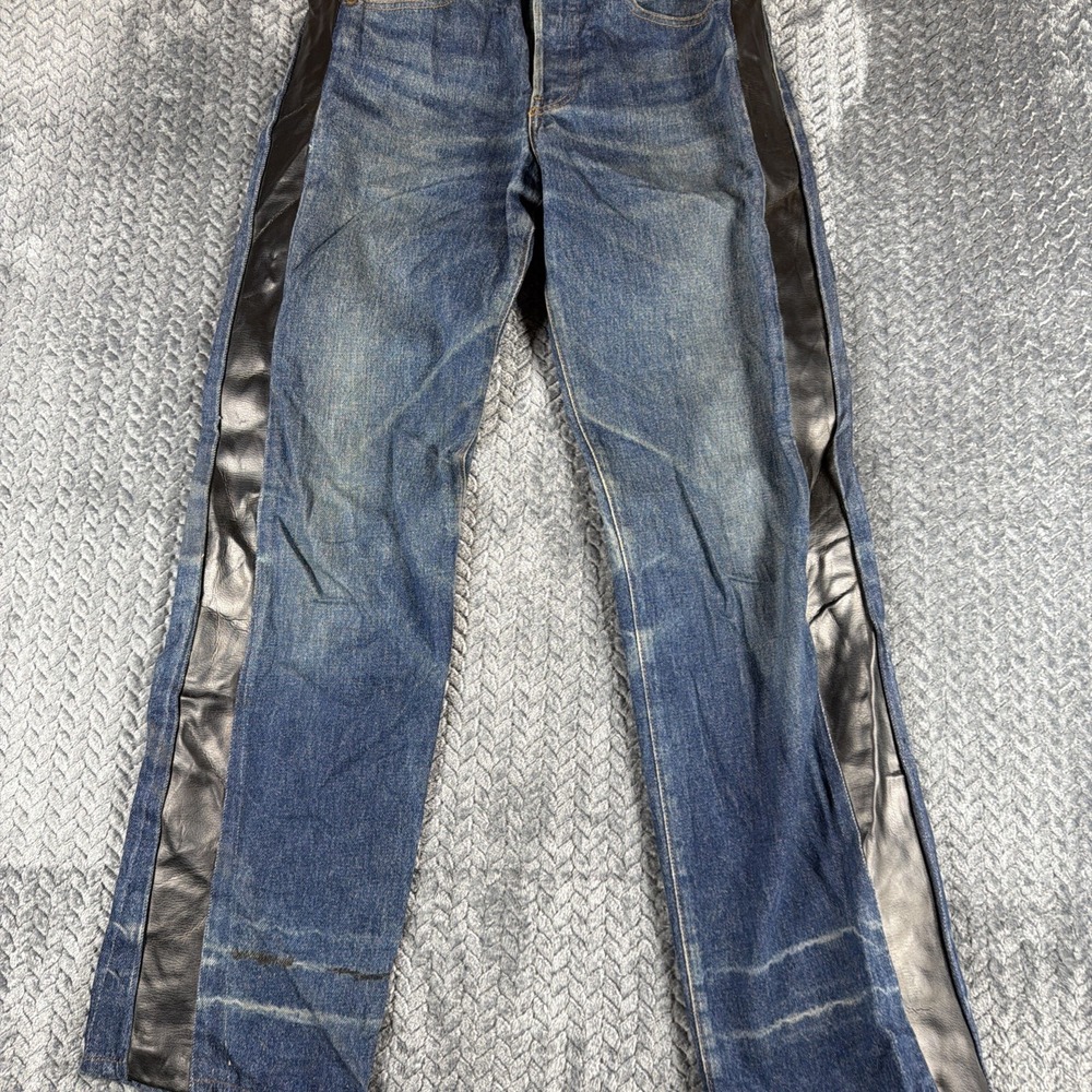 Vintage Levi 201 01 30x29 Medium Wash Button Fly Leather Strips RARE